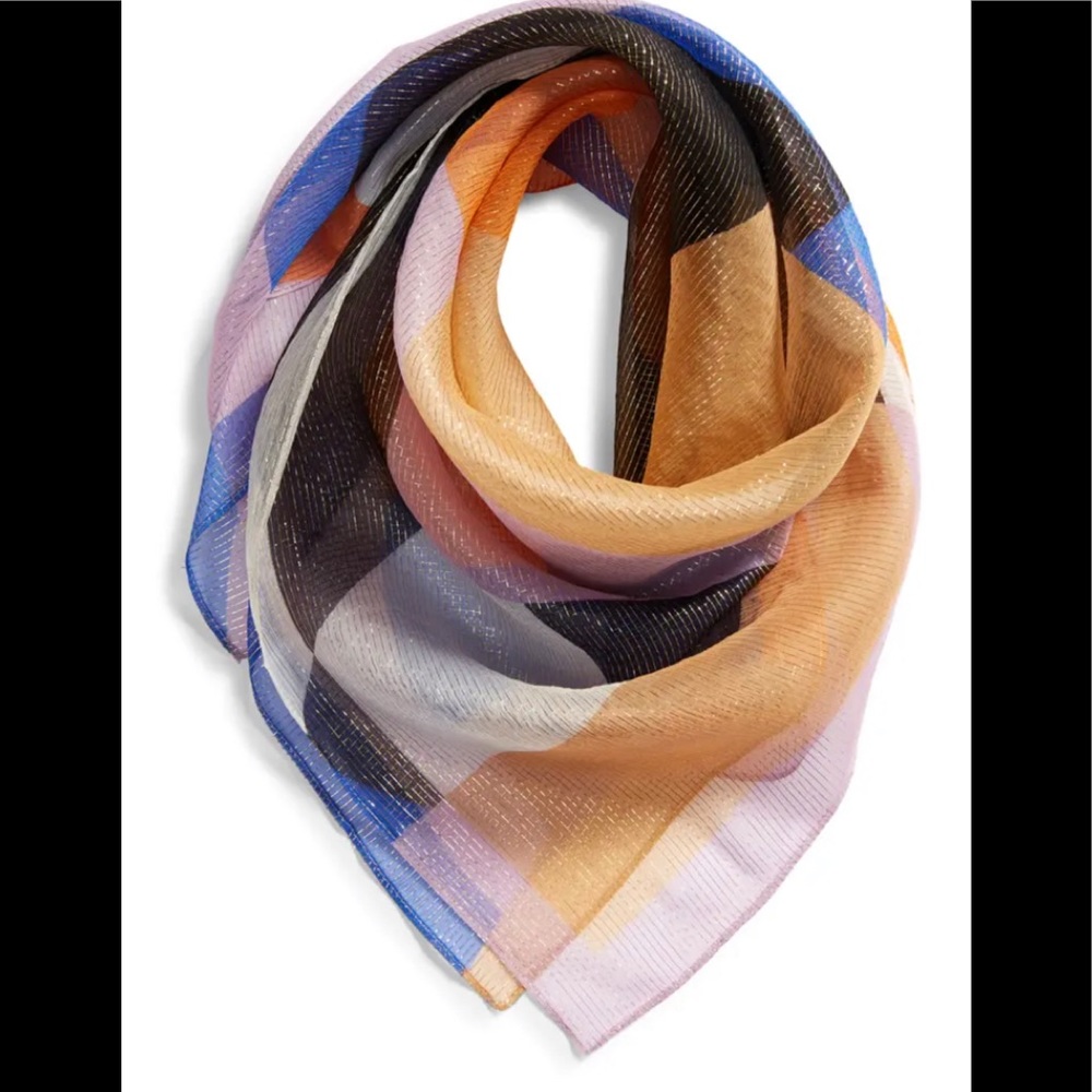 Rebecca Minkoff Tile Block Square Scarf - 98% Silk 2% Metallic Fibers 32” Square
